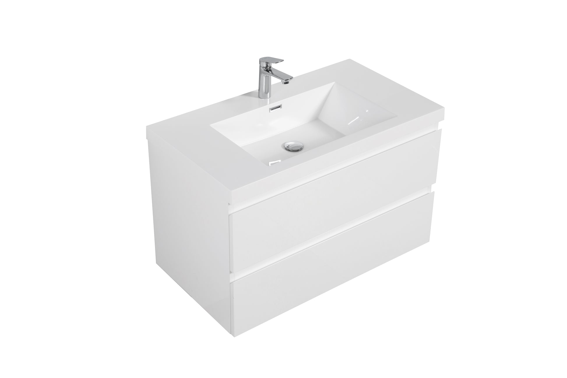 36" Floating Bathroom Vanity With Sink, Modern Wall Mounted Bathroom Storage Vanity Cabinet With Resin Top Basin And Soft Close Drawers, Glossy White 24V11 36Gw 2 Glossy White Bathroom Wall Mounted