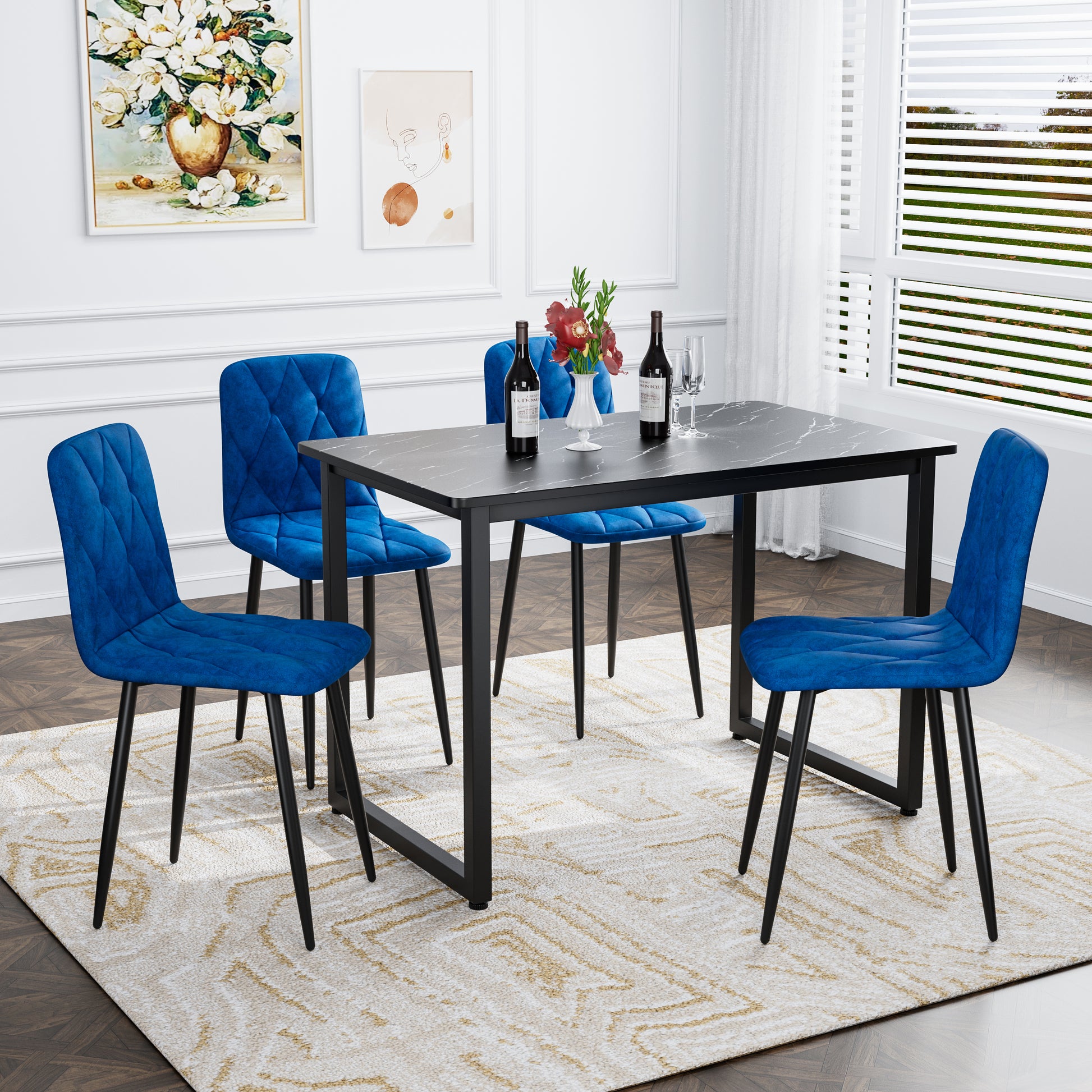 Dining Chairs Set Of 4, Modern Kitchen Dining Room Chairs, Velvet Dining Chair Upholstered Cushion Seat And Sturdy Metal Legs Blue Velvet