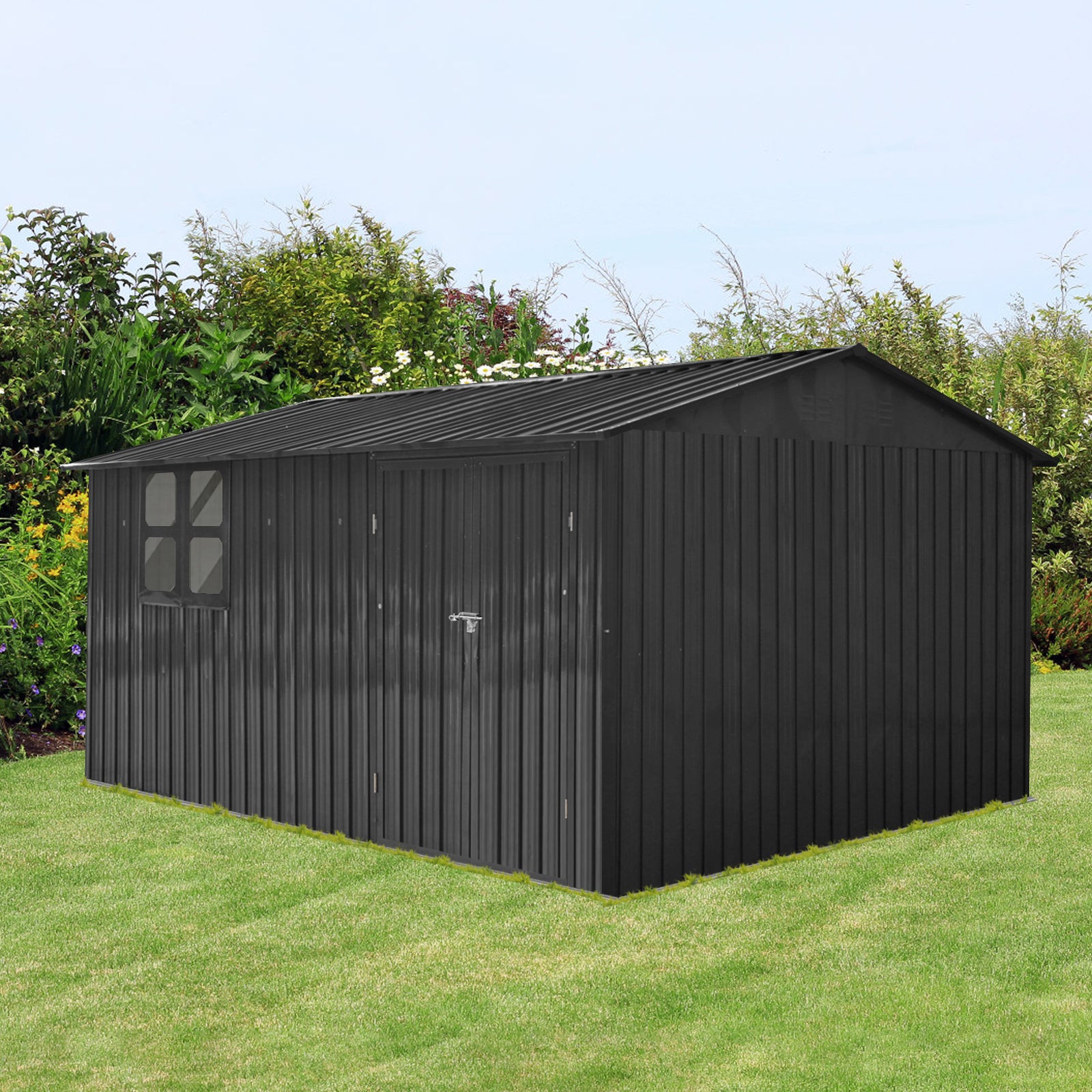 Metal Garden Sheds 10Ftx12Ft Outdoor Black With Window Black Metal