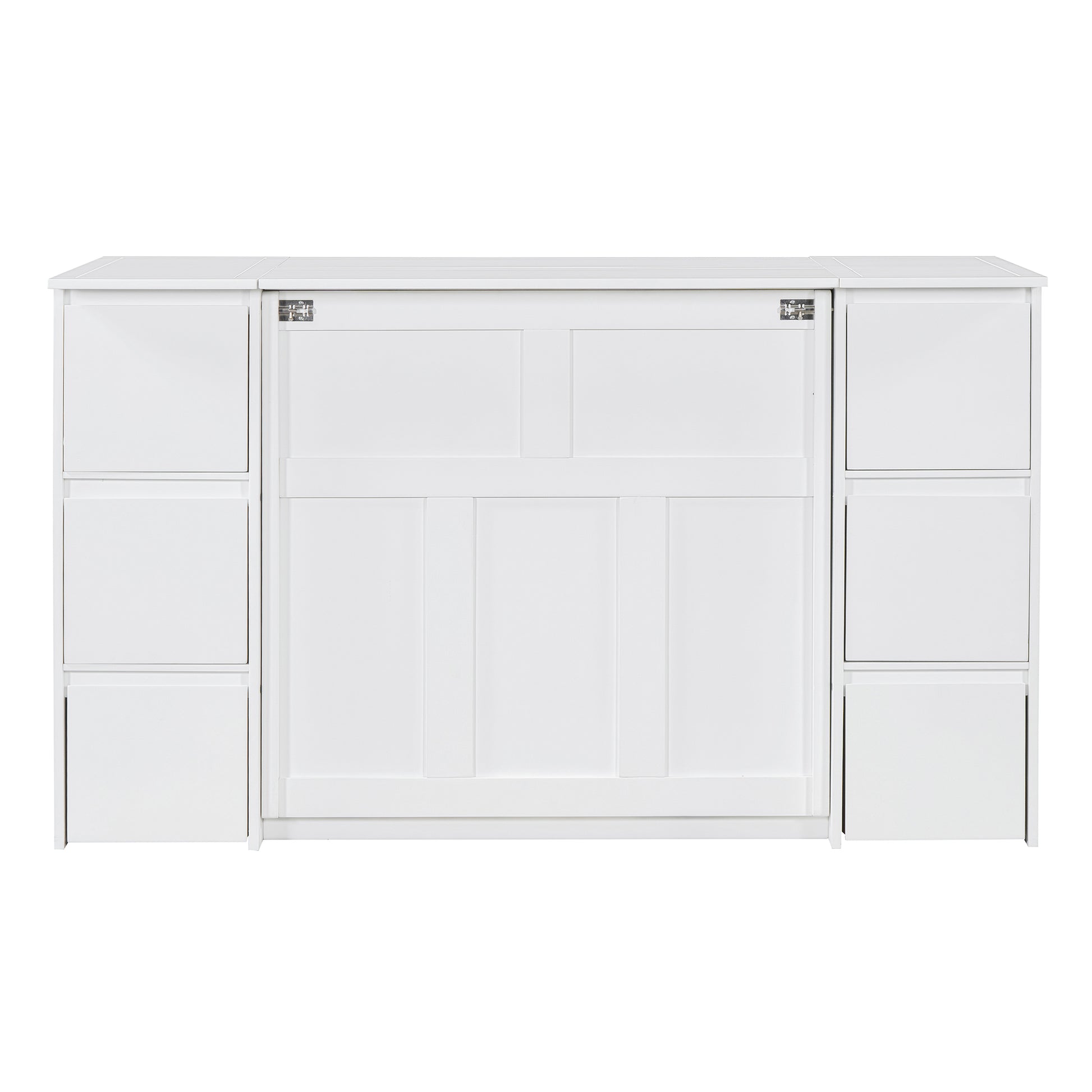Twin Size Murphy Bed With Drawers, Cabinets And Usb Ports,White Twin White Mdf Lvl