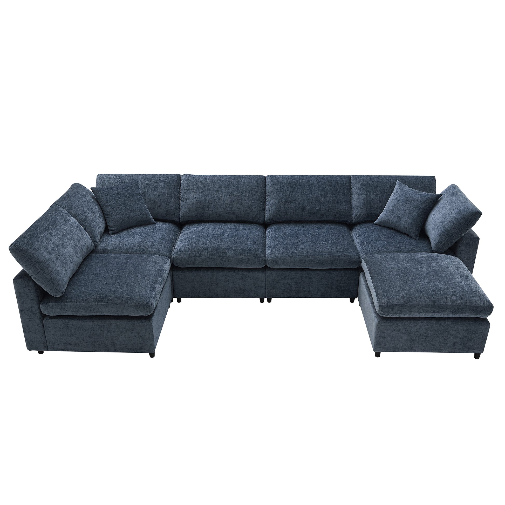 130*65" Modern Modular Cloud Sofa Bed, 6 Seat Chenille Sectional Couch Set With Ottoman,Free Combination,Convertible U Shaped Sleeper Sofa For Living Room, Apartment, 3 Colors Dark Blue Chenille 6 Seat