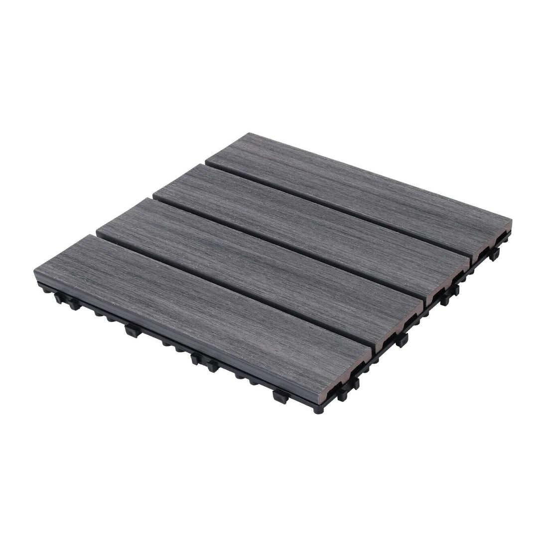 Patio Floor Tiles Pack Of 11 Wpc Wood Plastic Composite Patio Deck Tiles Diy Interlocking Decking Tiles, Quick Deck Floor Tile, Court Tile, Water Resistant Indoor Outdoor 11.8" Ash Dark Gray Plastic