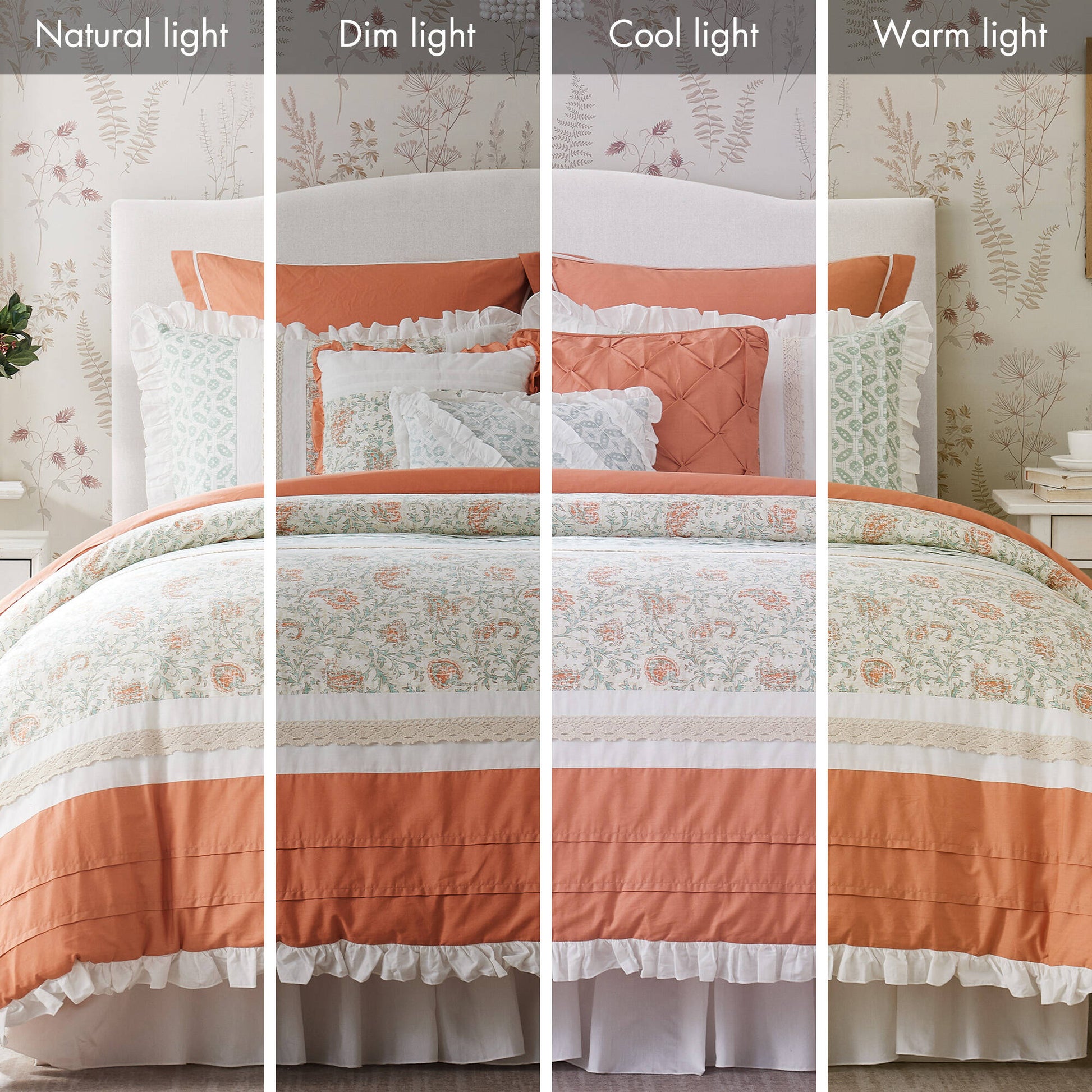 9 Piece Cotton Percale Comforter Set Coral Queen Queen Coral Polyester