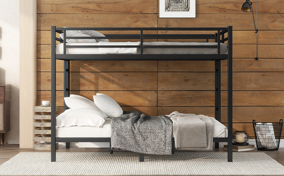 Metal Queen Over Queen Bunk Bed For Teens And Adults,Space Saving Noise Reduced No Box Spring Needed, Black Box Spring Not Required Queen Black Metal