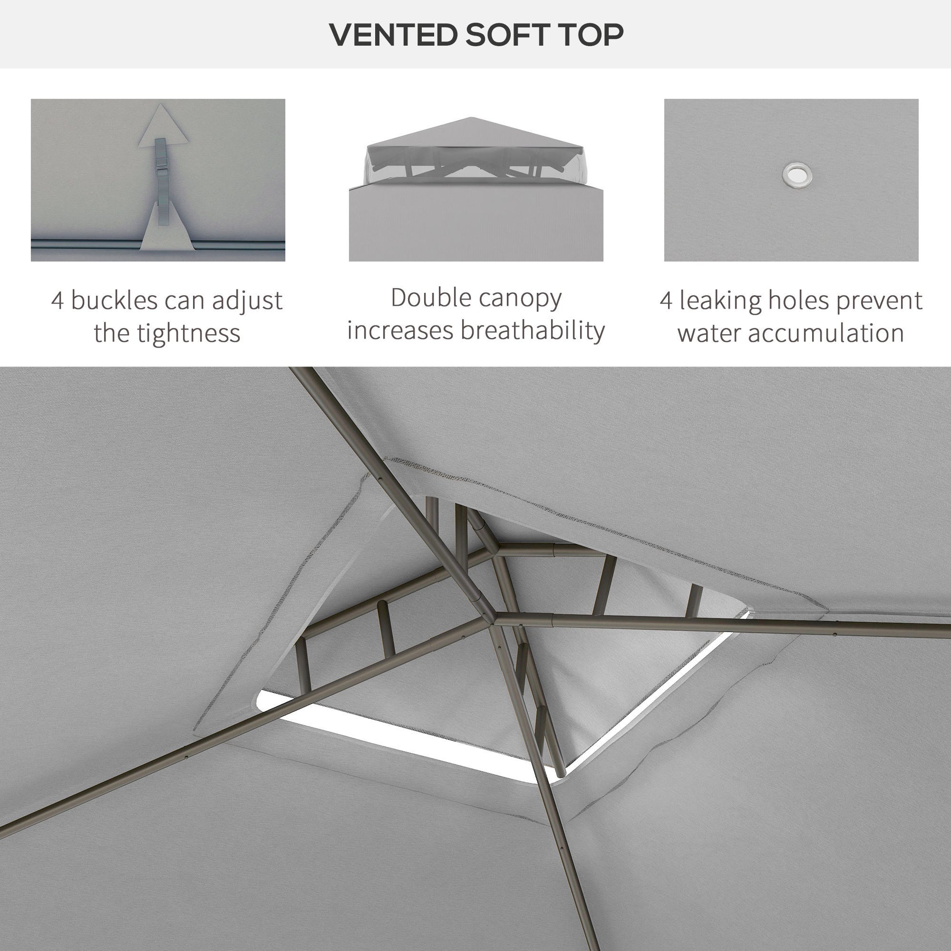 Outsunny 9.6' X 11.6' Patio Gazebo, Outdoor Canopy Shelter With 2 Tier Roof And Netting, Steel Frame For Garden, Lawn, Backyard, And Deck, Gray Grey Polyester