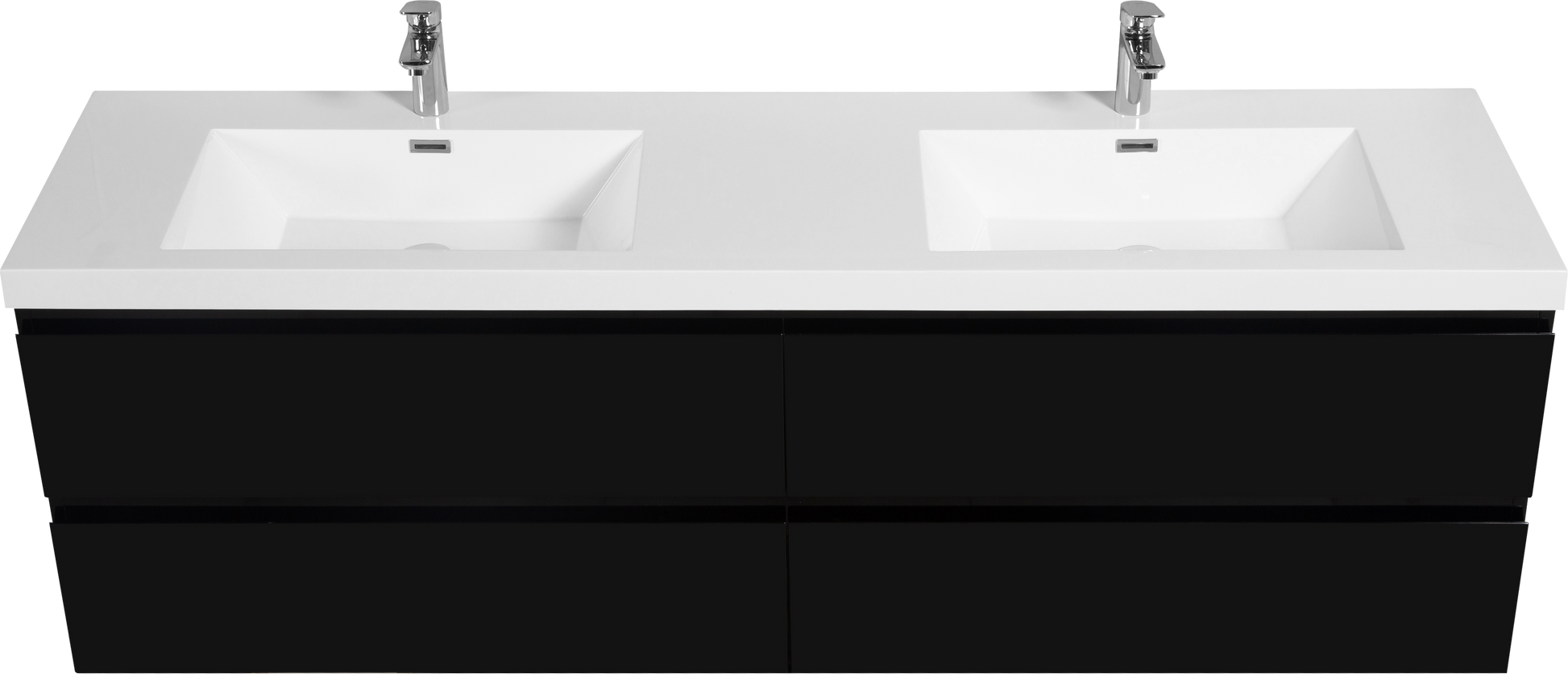 72" Floating Bathroom Vanity With Sink, Modern Wall Mounted Bathroom Storage Vanity Cabinet With 2 Resin Top Basin And 4 Soft Close Drawers, Glossy Black 24V11 72Gb 4 Black Bathroom Wall Mounted