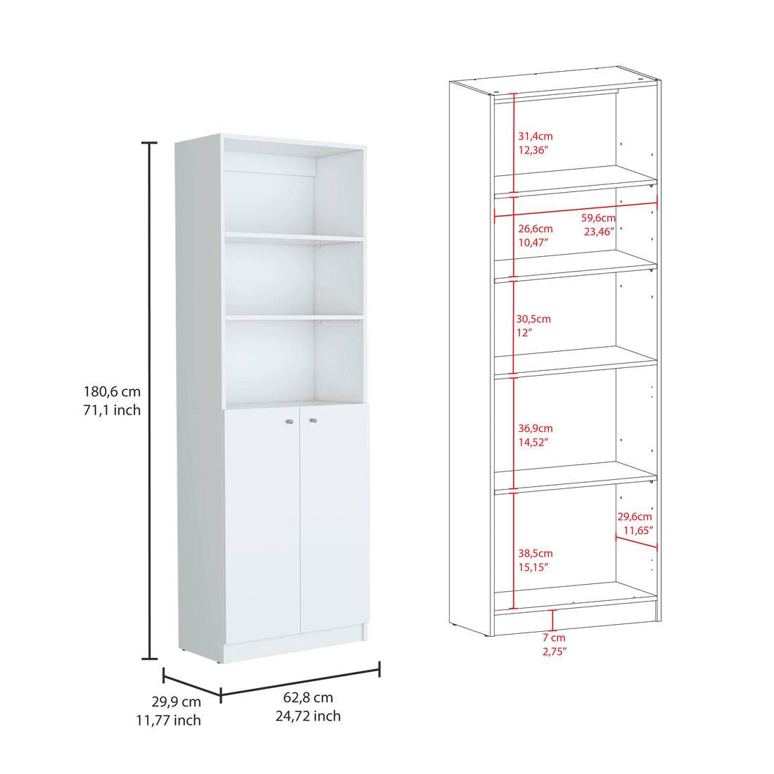 Poole 3 Piece Home Bookcase Set, 67" Wide With 12 Shelves And 2 Door Cabinetliving Room Set White Freestanding 5 Or More Shelves Matte White White Open Storage Space Modern Particle Board