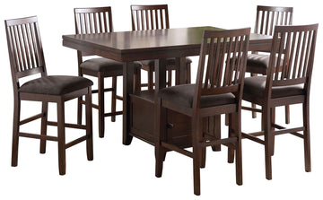 Yorktown 7 Piece Counter Storage Dining Set Dark Brown Dark Brown Wood