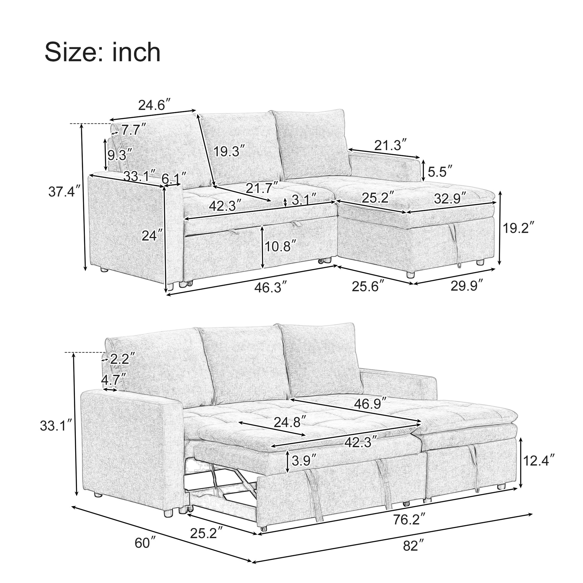 Soft Upholstered Sectional Sofa Bed With Storage Space, Suitable For Living Rooms And Apartments. Blue Wood Polyester 3 Seat