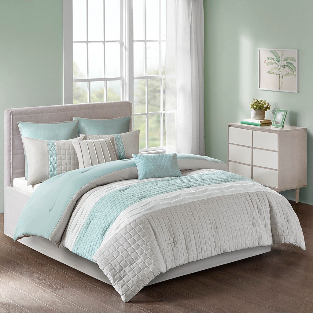 8 Piece Comforter Set Seafoam Grey King King Multicolor Polyester