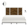 Beautiful White And Walnut Finish 1Pc Eastern King Bed Chervon Wood Headboard With 2 Usb Ports Modern Bedroom Furniture Box Spring Required King White Walnut Bedroom Wood