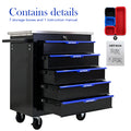 5 Drawers Multifunctional Tool Cart With Wheels Black Blue Black Blue Metal