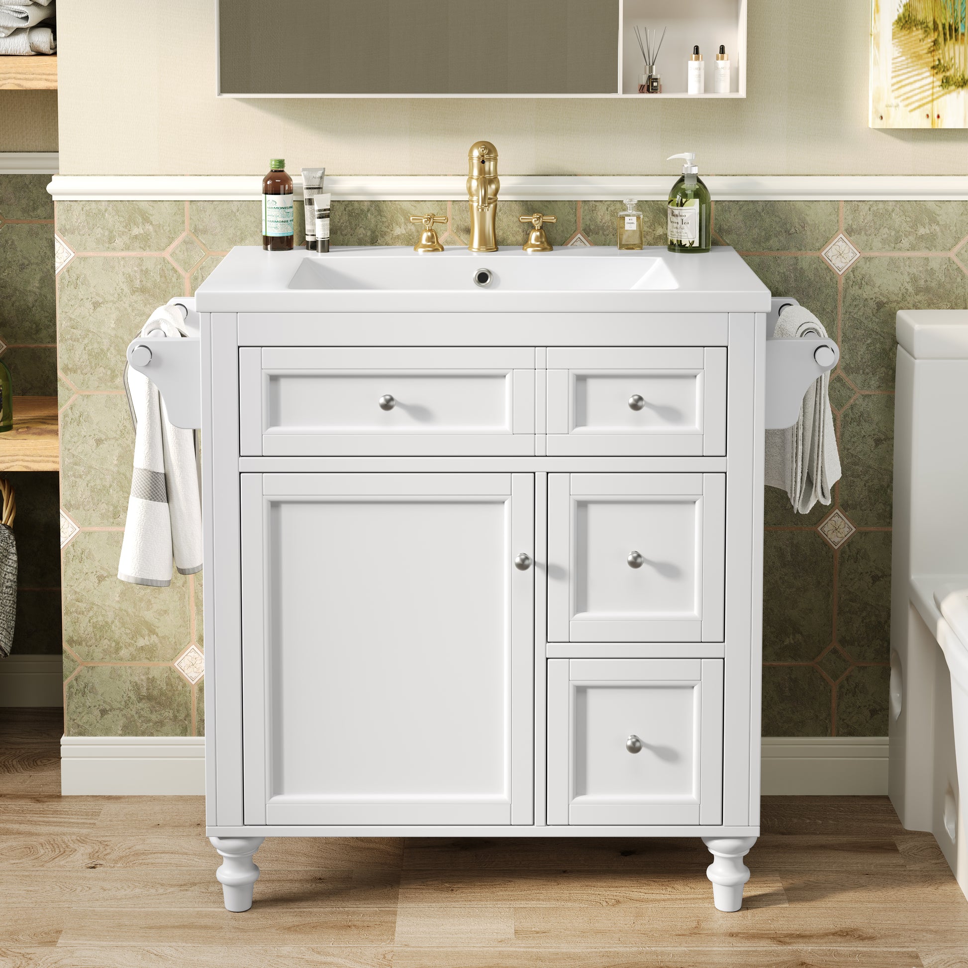 30'' Bathroom Vanity With Top Sink, Modern Bathroom Storage Cabinet With 2 Drawers And A Tip Out Drawer, Single Sink Bathroom Vanity Same As N710S130001K White Bathroom Modern Solid Wood Mdf Resin