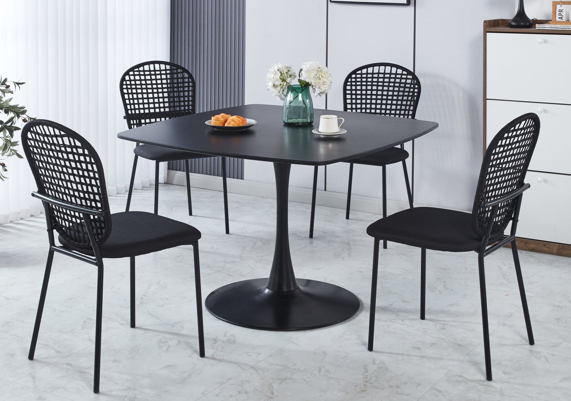 Black Sennit Chair,Set Of 4,Dining Chair,Coffee Chair Black Metal