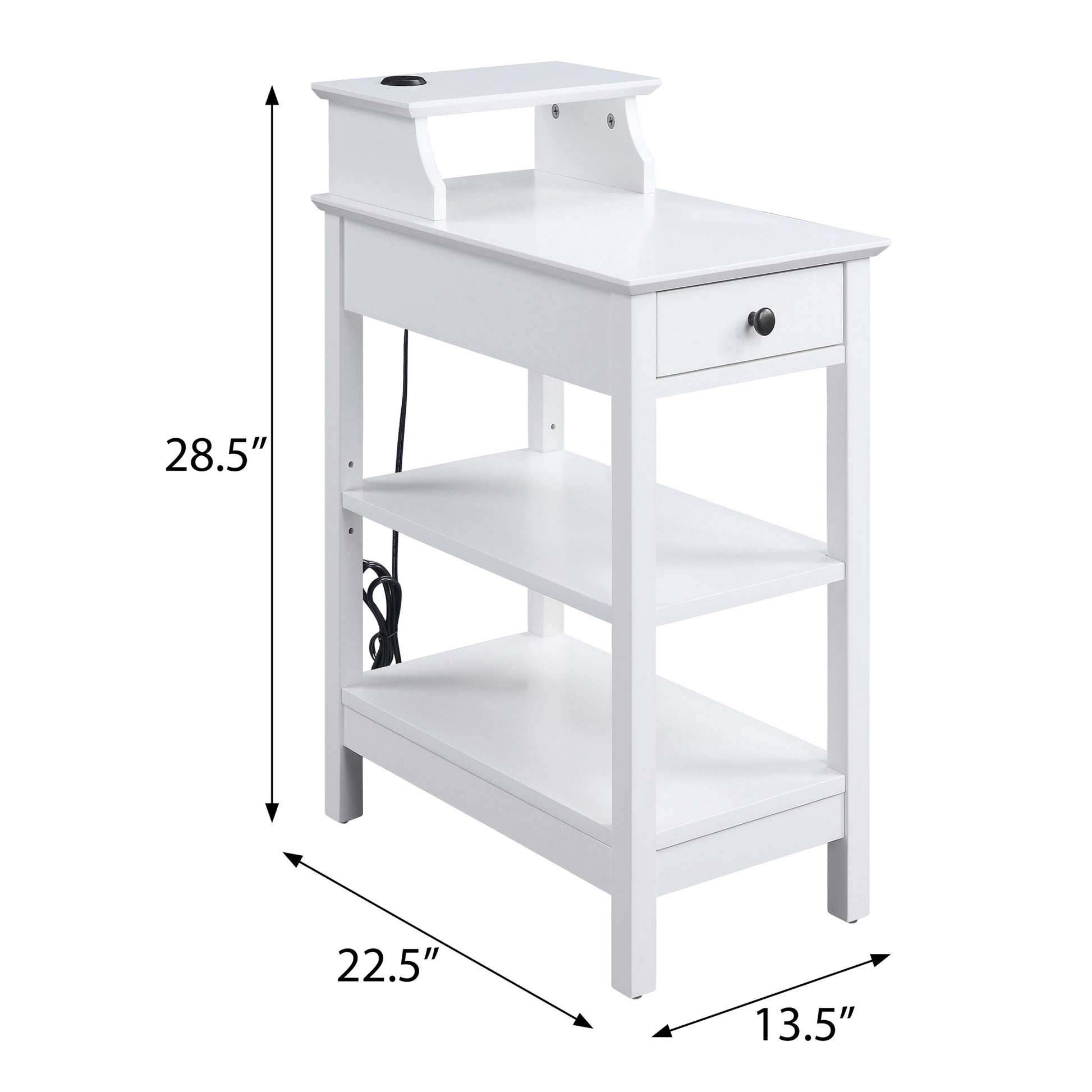 White 3 Shelf Side Table With Usb Charging Dock White White Primary Living Space Drawers Rectangular Wood