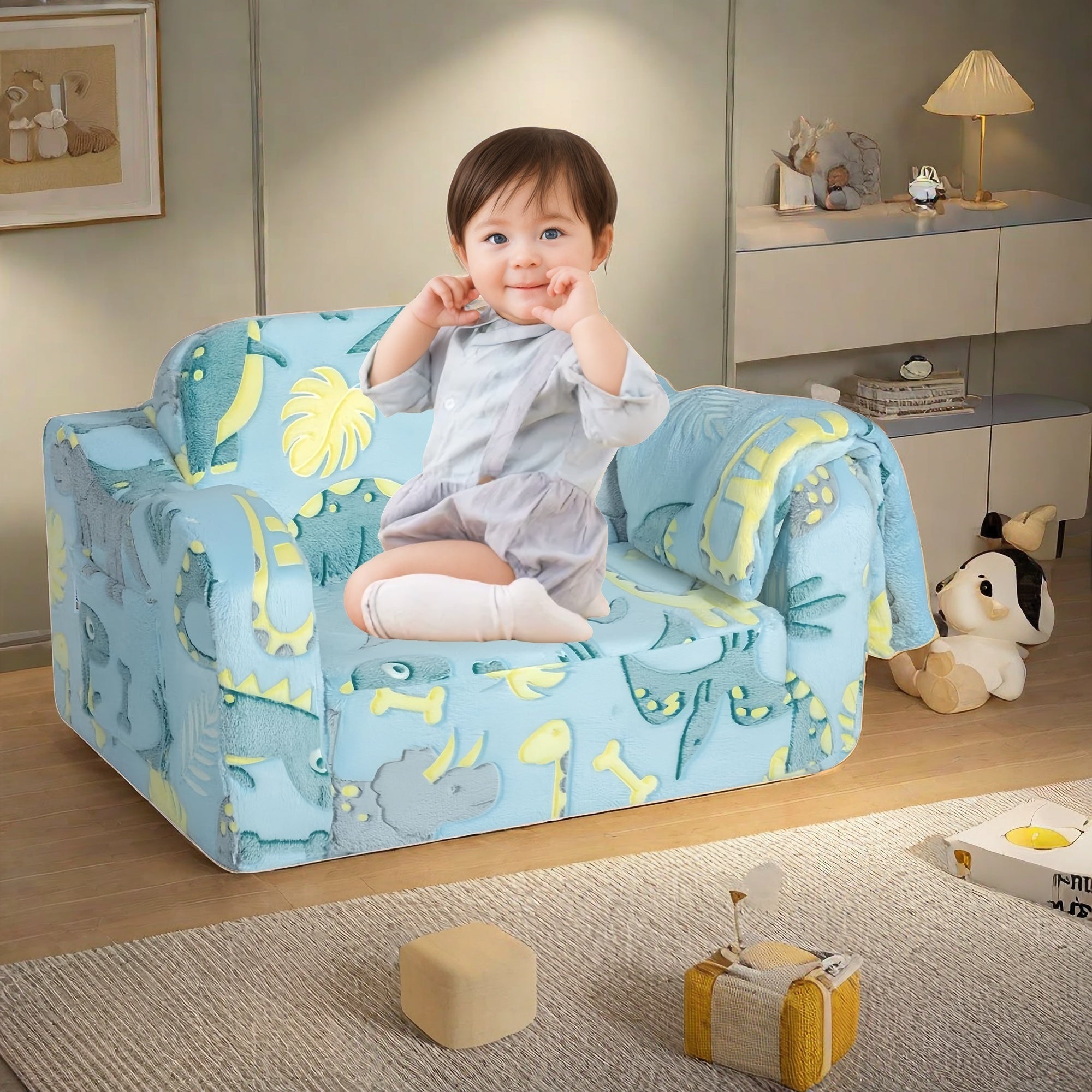 Toddler Couch Kid Couch, Modular Kids Play Couch Set, Baby Couch, Kid Sofa Sofa Comfy, Foam Playroom Couch For Kids, Toddler Sofa That Fold Out Blue Linen Wood Primary Living Space Soft Cushion Back