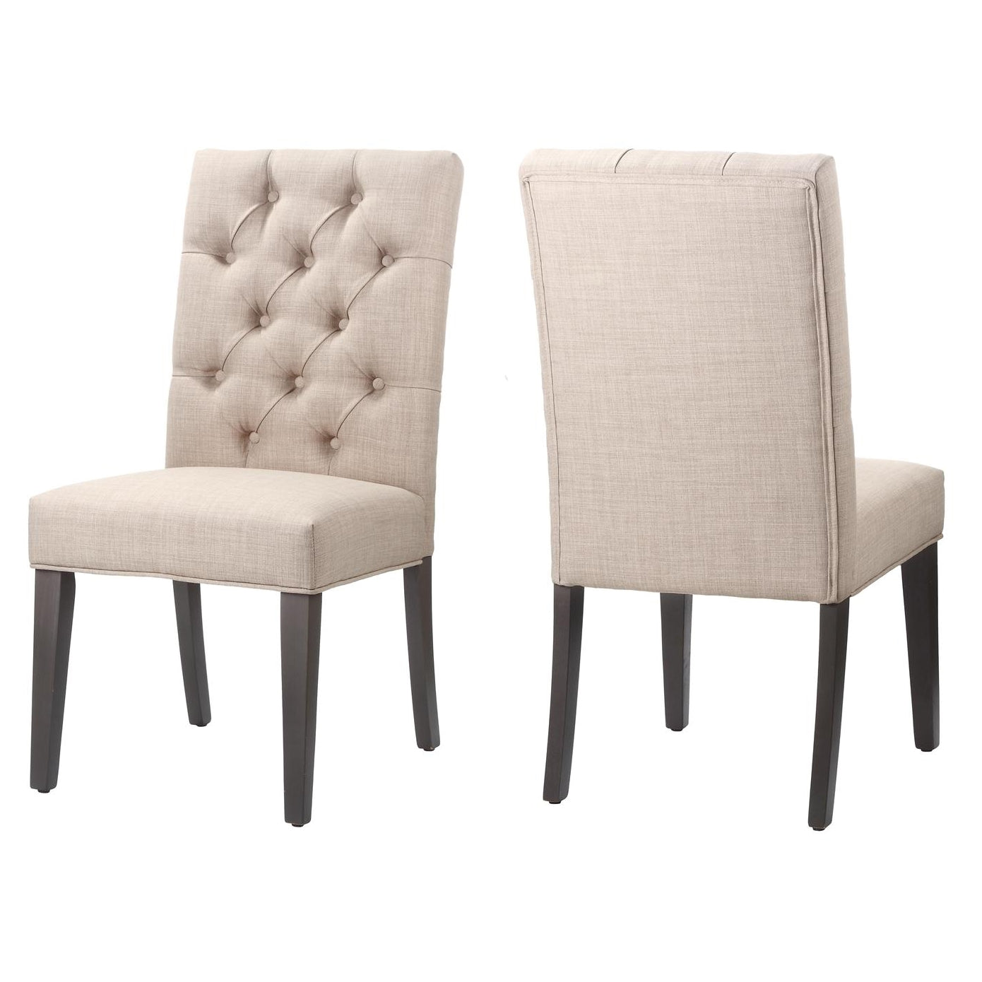 Fabric Upholstered Wooden Chair With Button Tufting, Set Of 2, Beige And Black Beige Black Wood Fabric
