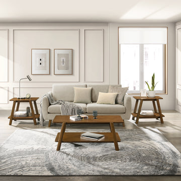 Metz Mid Century Modern Wood Shelf 3 Piece Coffee Table Set, Walnut Finish Walnut Brown Primary Living Space Mid Century Modern Rubberwood Shelves Coffee & End Tables Rectangular Rubberwood Mdf