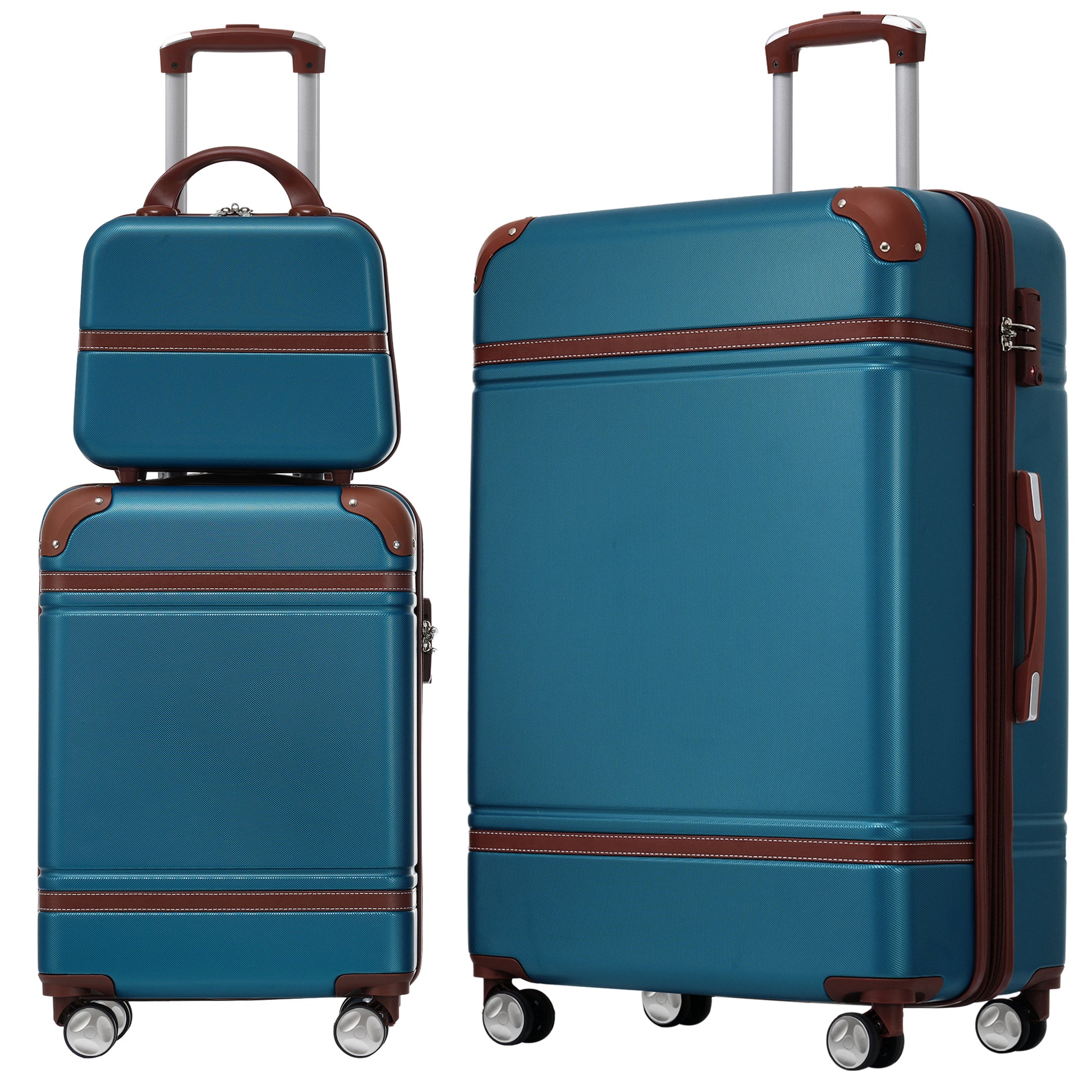 Hardshell Luggage Sets 3 Pieces 20" 28" Luggages And Cosmetic Case Spinner Suitcase With Tsa Lock Lightweight,Blue Blue Abs