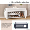 Retro Multifunctional Storage Bench With Cushion And Curved Side Panel For Entrance And Living Room Antique White Antique White Mdf