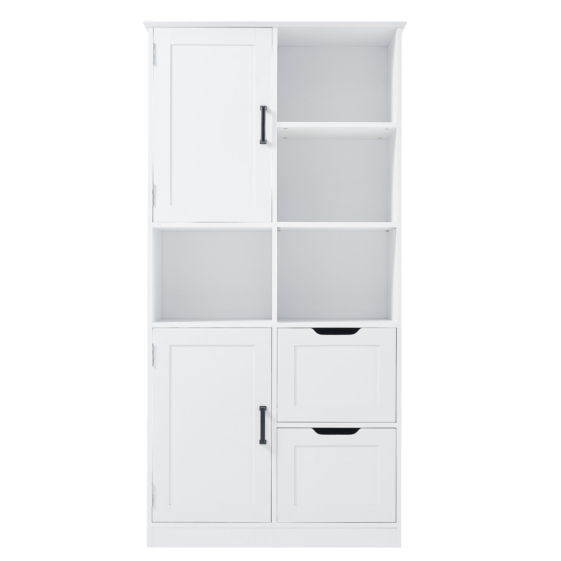 Bathroom Storage Cabinet With Doors And Drawers, Multiple Storage Space, Freestanding Style, Open Shelve, Adjustable Shelf, White White Mdf