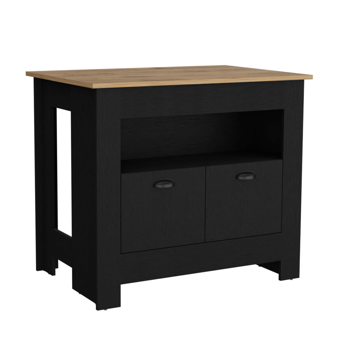 Floyd Kitchen Island 35" H, Whit 2 Doors, 3 Shelves, Black Macadamia Black Solid Wood Mdf Engineered Wood