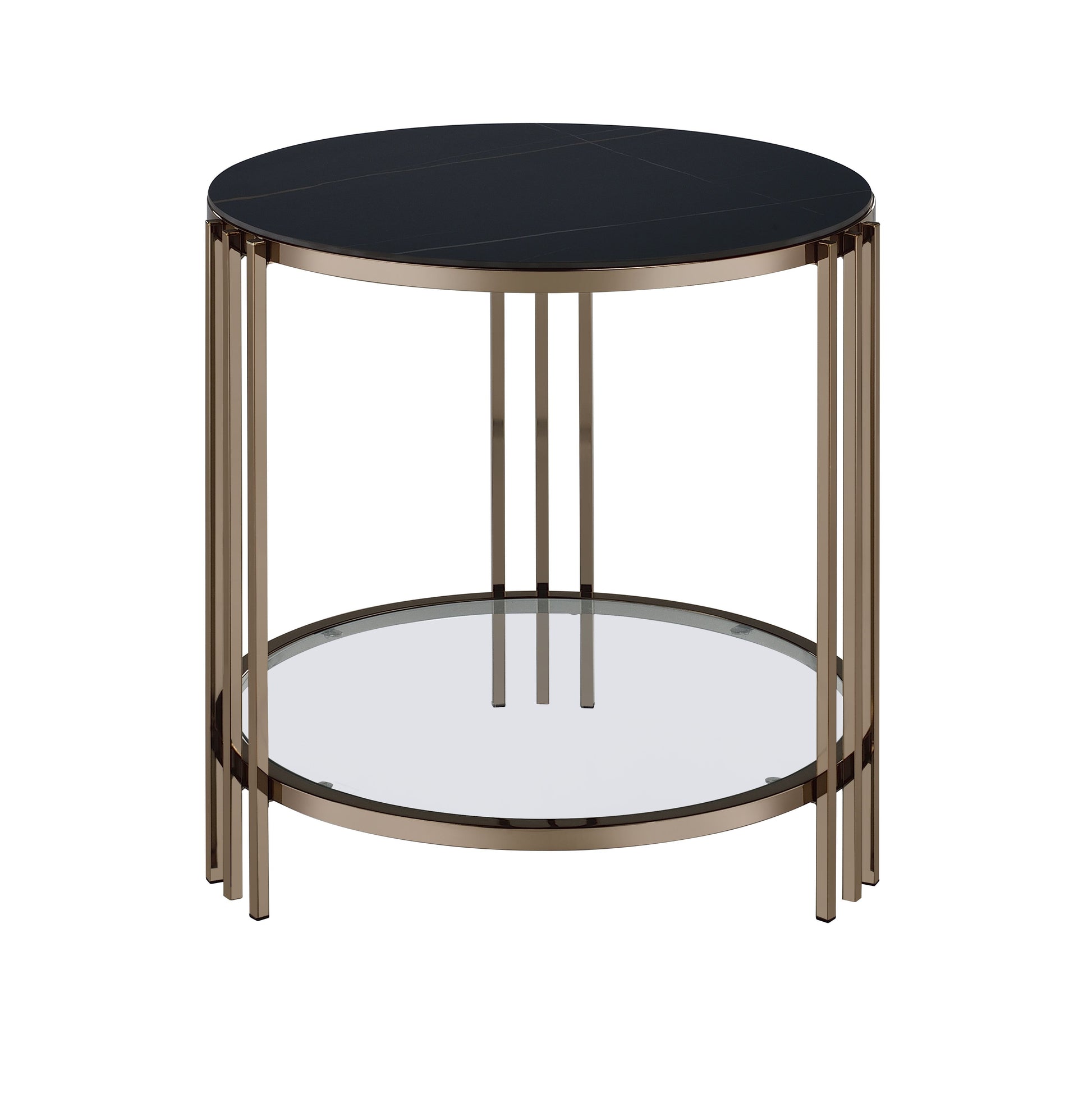 Abisha End Table, Sintered Stone & Champagne Finish Lv02816 Black,Champagne Metal Stone