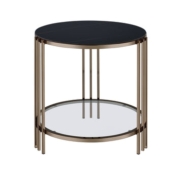 Abisha End Table, Sintered Stone & Champagne Finish Lv02816 Black,Champagne Metal Stone