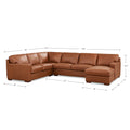 Dillon Leather Right Chaise Sectional Brown Genuine Leather Wood Primary Living Space Medium Firm Cushion Back Mid Century Modern U Shaped Eucalyptus Square Arms Down Filling Leather 6 Seat