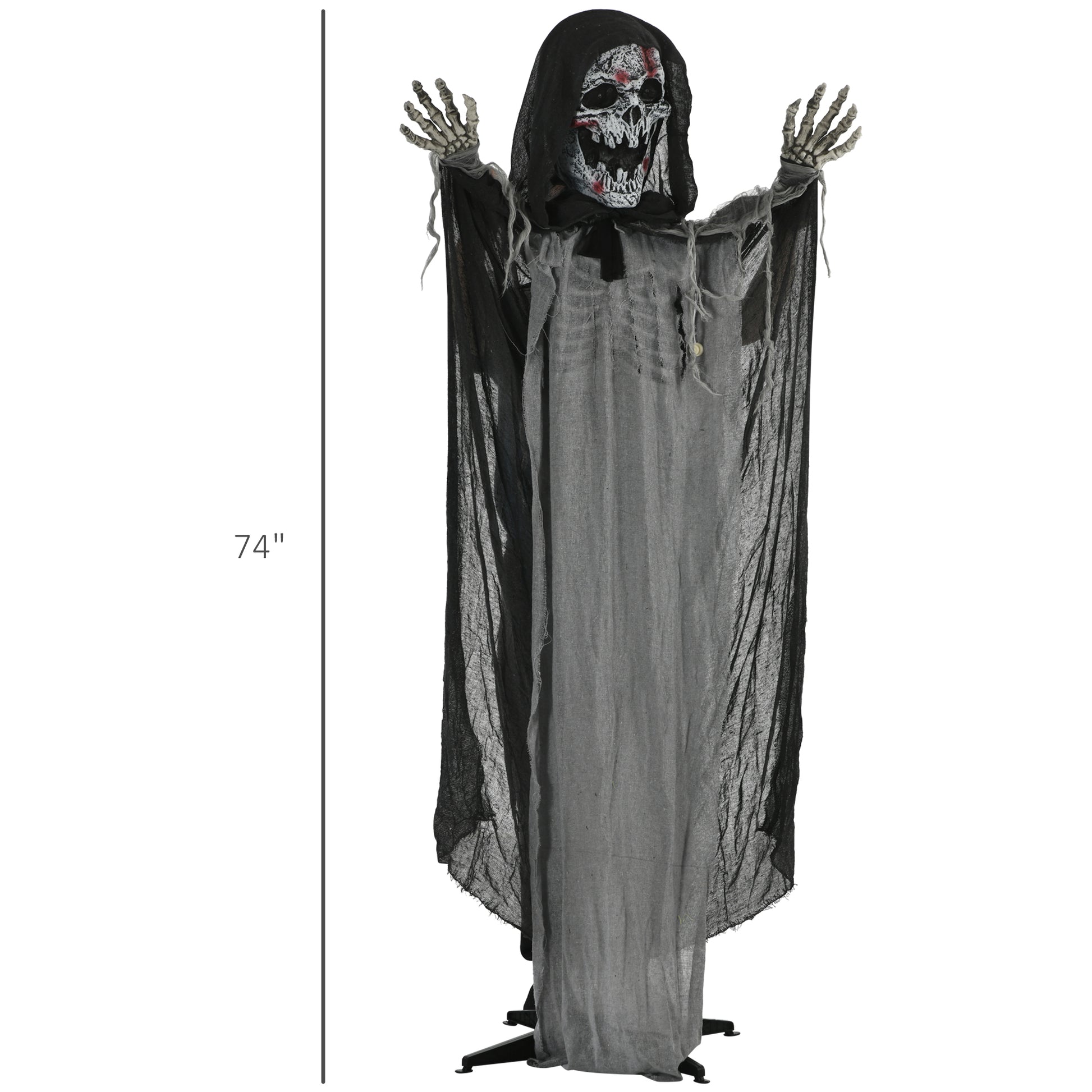 Outsunny 74" Life Size Outdoor Halloween Decorations Skeleton Witch, Animated Prop Animatronic Decor With Sound And Motion Activated, Light Up Eyes And Chest, Howling And Chain Sound Grey Polyester