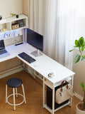 L Desk With Pennel White White Mdf Metal