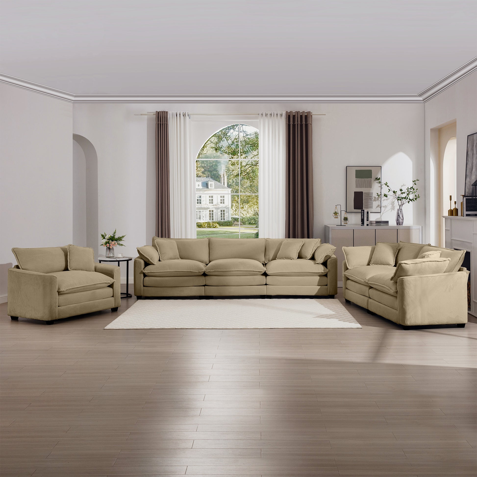 3 Piece Sectional Sofa Oversized Sectional Sofa Comfortable Sectional Sofaone Single Sectional Sofa, One 2 Seater Sofas, One 3 Seater Sofas Tan Corduroy Deep Seat Sofa Tan Corduroy 6 Seat