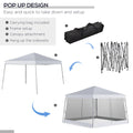 Outsunny Slant Leg Pop Up Canopy Tent With Netting And Carry Bag, Instant Sun Shelter, Tents For Parties, Height Adjustable, For Outdoor, Garden, Patio, 11.5'X11.5' Base 10'X10' Top , White White Steel