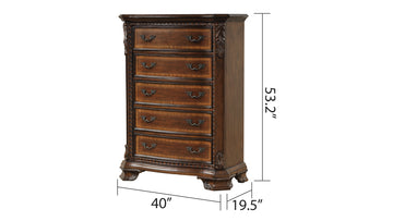 Traditional Style 5 Drawer Chest With Metal Drawer Pulls Made With Wood In Walnut Walnut Bedroom Traditional Solid Wood Mdf Wood