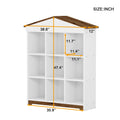 House Shaped Storage Rack With Nine Storage Compartments, Three Layer Bookshelf With Colorblock Design, White Brown Brown White Particle Board