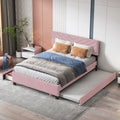 Queen Size Upholstered Platform Bed With Twill Headboard, Pullout Bed And Two Drawers, Flannel,Pink Queen Pink Mdf Lvl