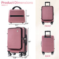 Carry On Luggage 20 Inch Front Open Luggage Lightweight Suitcase With Front Pocket And Usb Port, 1 Portable Carrying Case Rose Gold Abs