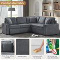 Modular Sofa, Sectional Couch L Shaped Sofa Couch With Pullout Sleeper, 5 Seat Chenille Corner Sofa For Living Room, 3 Pillows Included, Dark Gray Dark Gray Chenille Foam Plywood 5 Seat