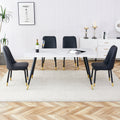 Modern Minimalist Dining Table. White Imitation Marble Pattern Sintered Stone Desktop With Black Metal Legs.62.2