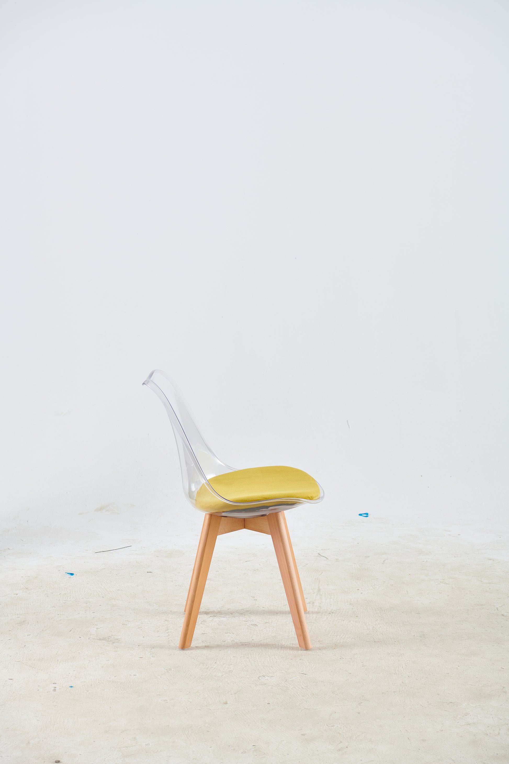 Wood Leg And Transparent Back Chair,Set Of 4,Dining Chair,Coffee Chair Transparent Wood Plastic