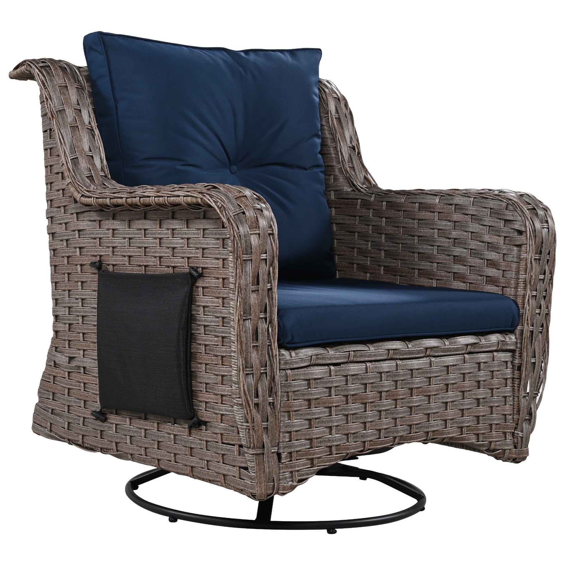 K&K 5 Pieces Outdoor Patio Furniture Set With Pet House Cool Bar And Retractable Side Tray, Rattan Wicker Patio Swivel Rocking Chairs Set Of 2 With Ottomans For Backyard, Porch, Balcony, Navy Blue Yes Rocker & Glider Navy Blue Seats 2 Weather Resistant