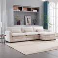 L Shape Sofa Couch With Usb & Cup Holders, Corduroy Stripe Fabric 3 Seater Sofa With 1 Ottoman, Beige Beige Wood 4 Seat