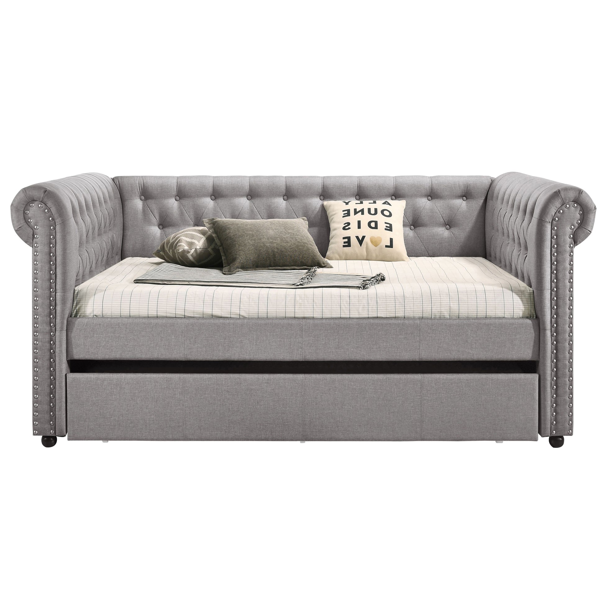 Smoke Grey Twin Daybed With Trim Twin Smoke Grey Wood Bedroom Rubberwood Wood Fabric