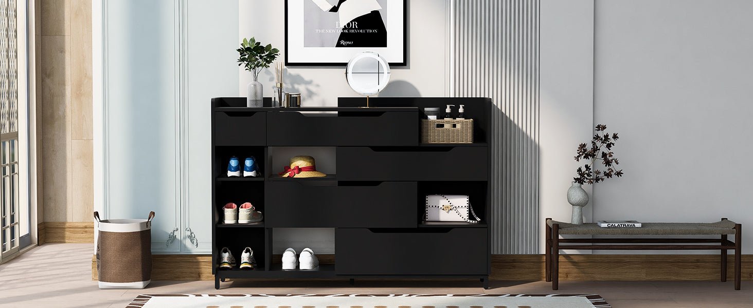 Shoe Storage Cabinet For Entryway With Drawers And Shelves, Modern Shoe Organizer Cabinet, Free Standing Shoe Rack For Hallway, Living Room Black Mdf