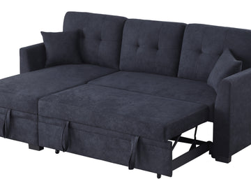 Sectional Sofa Bed, Dark Blue Dark Blue Wood Fabric 4 Seat