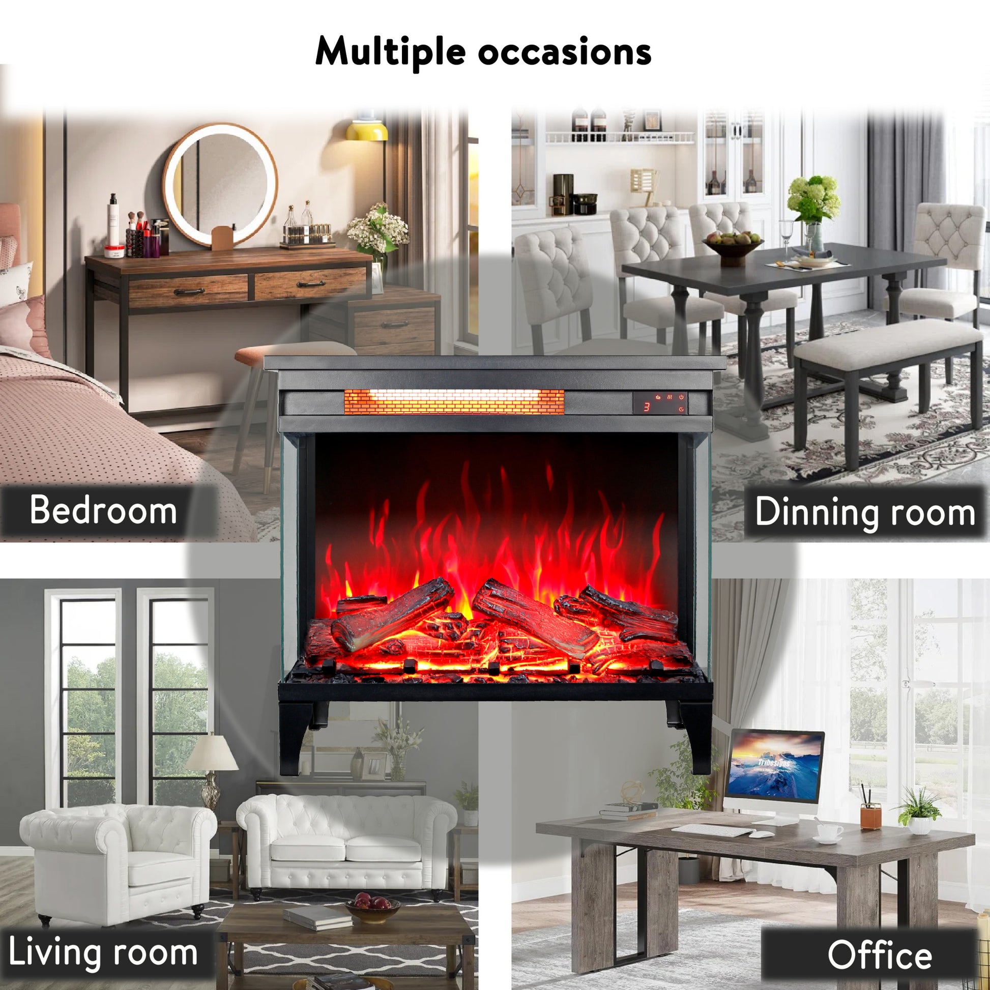 24 Inch Three Sided Glass Electric Fireplace With Feet Powder Coated Electric Antique Black Vent Free Primary Living Space Yes Insert Tempered Glass Sheet Metal Electric