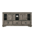 63 Inch Tv Entertainment Console, 2 Cabinets And Shelves, 3 Drawers, Gray Gray Wood Metal