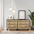 3 Drawers Rattan Storage Cabinet Rattan Drawer,For Bedroom,Living Room,Dining Room,Hallways,Black Black Mdf