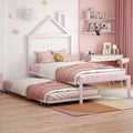 Twin Size Metal Platform Bed With Twin Size Trundle,House Shaped Headboard Design, Pink Twin Pink Metal