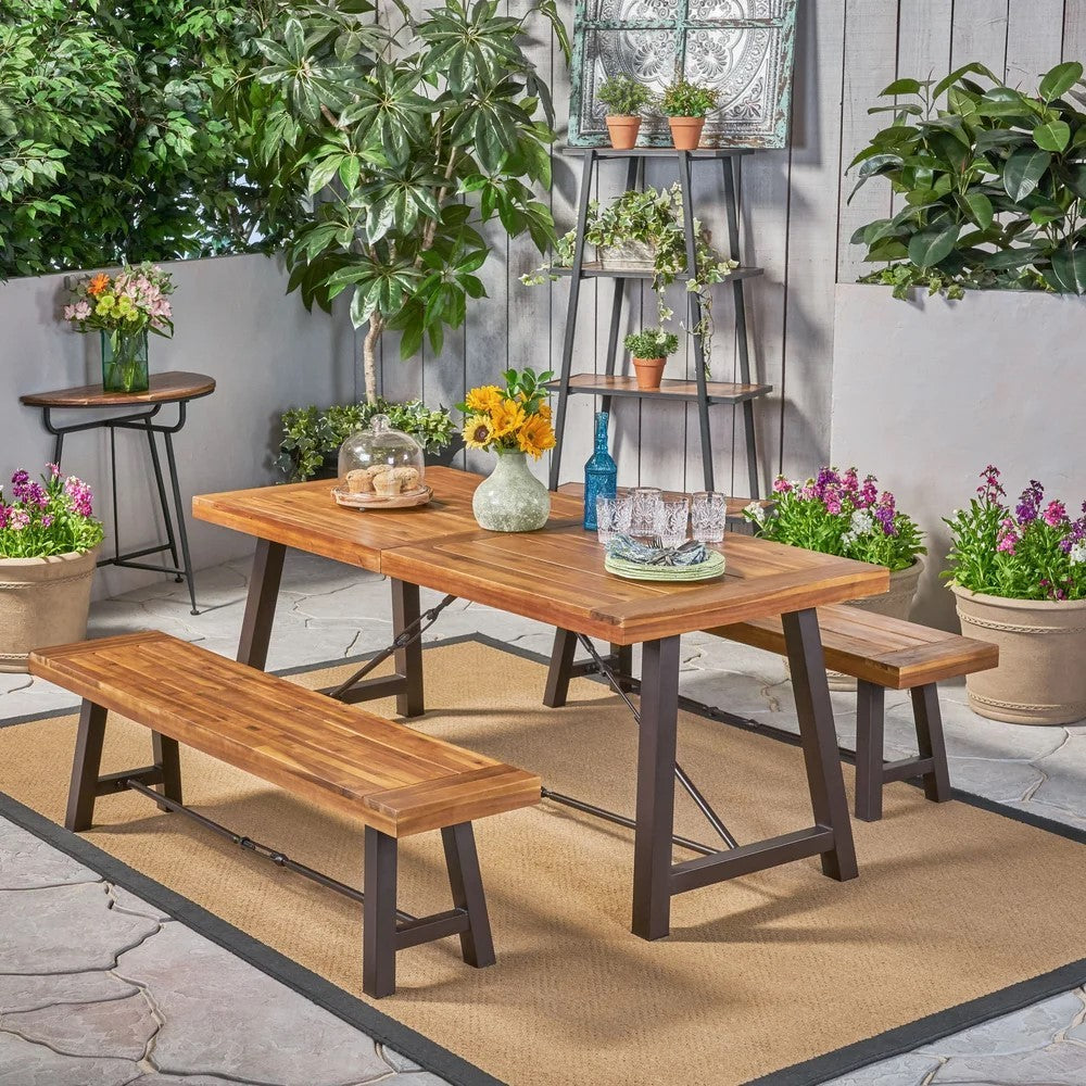 Catriona 3 Piece Wood Outdoor Dining Set Teak Acacia Wood
